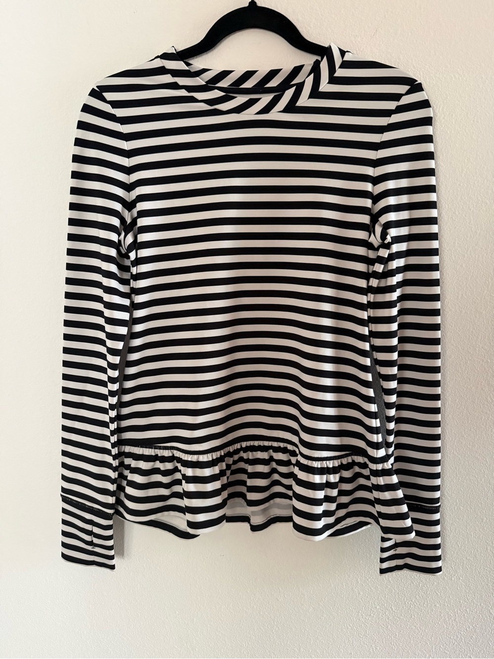 Kate Spade Preppy Sporty Striped Peplum Athleisure Top Black White S